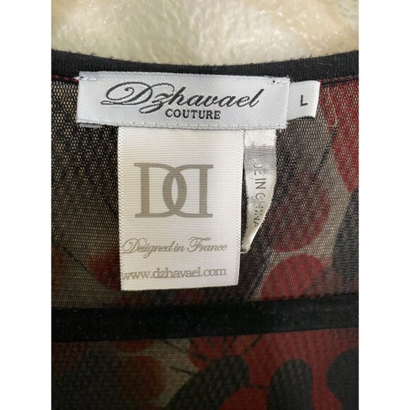 Dzhaavel Couture Black Patchwork Dress L Sheer Mesh Details 3/4 Sleeves - Picture 3 of 6